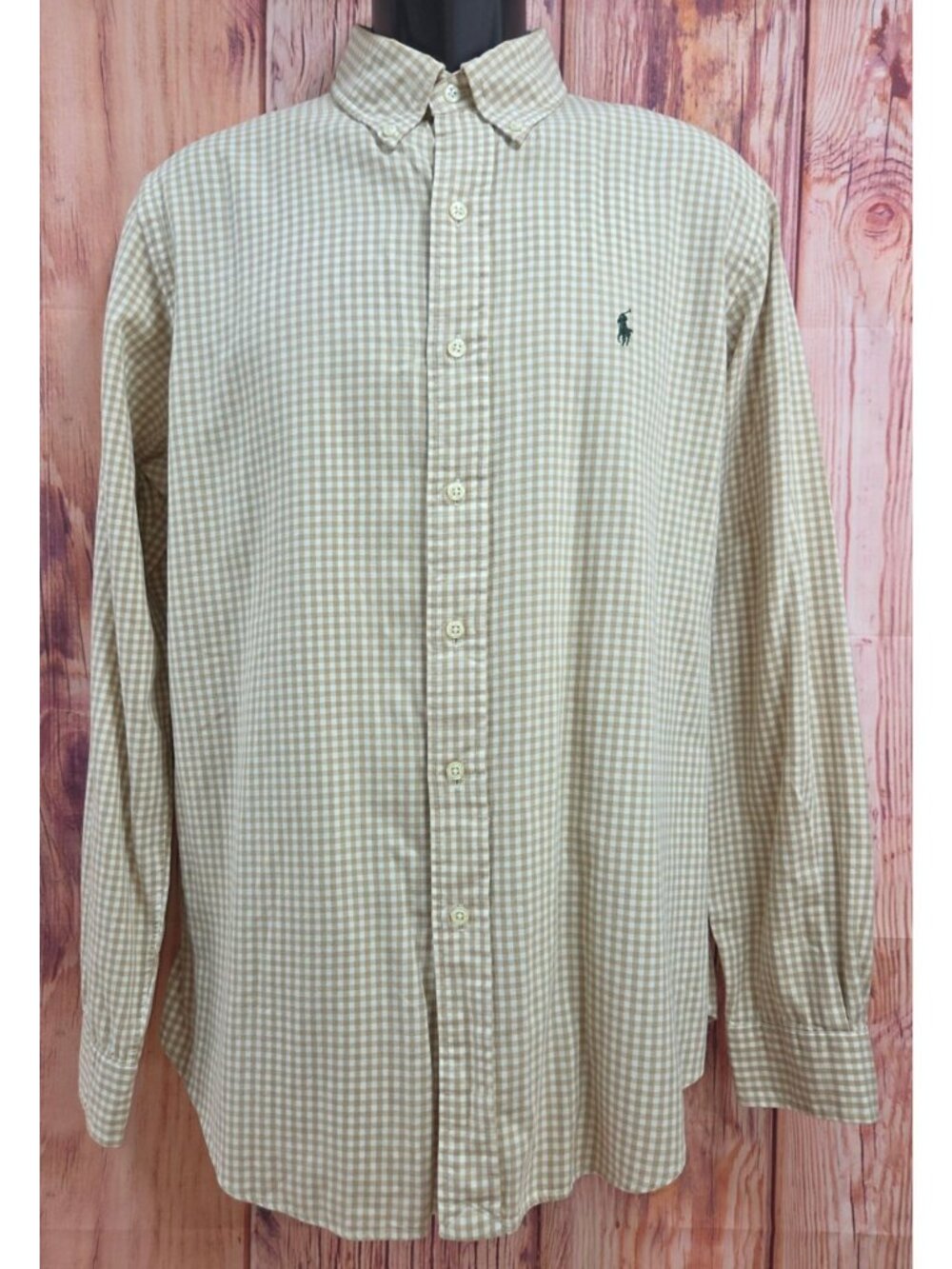 Ralph Lauren Mens Beige Check Button-Down Shirt Large